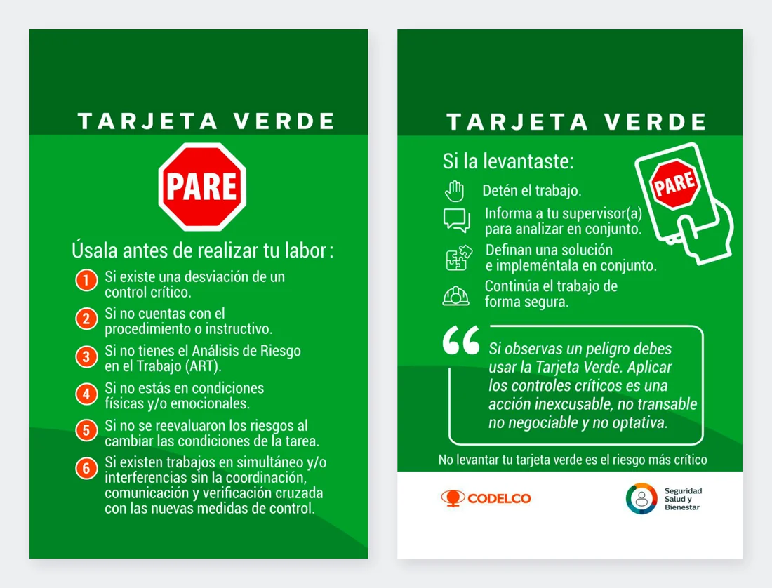 Tarjeta verde de controles críticos